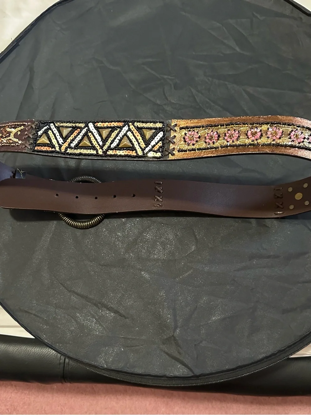 Chicos leather Belt Rhinestone Jewels Metal Buckle Size Medium Vintage RARE FIND